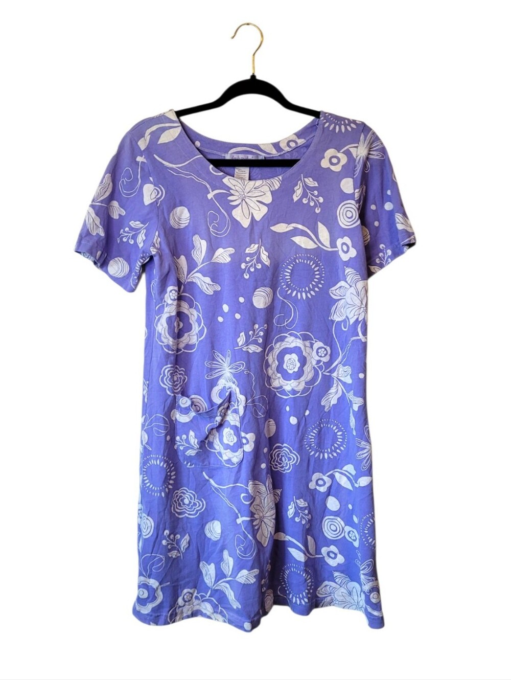 fresh produce 100% Cotton Lavender Floral Short-Sleeve Dress Size M